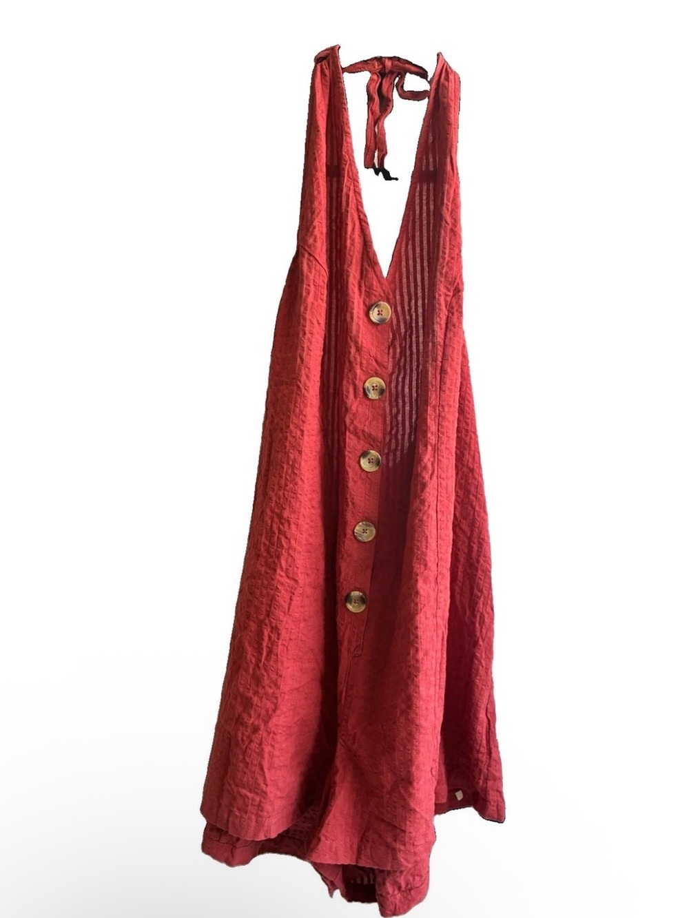 ASOS Red Sleeveless Button-Front Halter Jumpsuit Romper